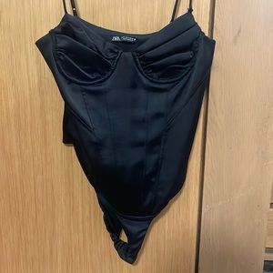 Zara Black Satin Bodysuit Size Small